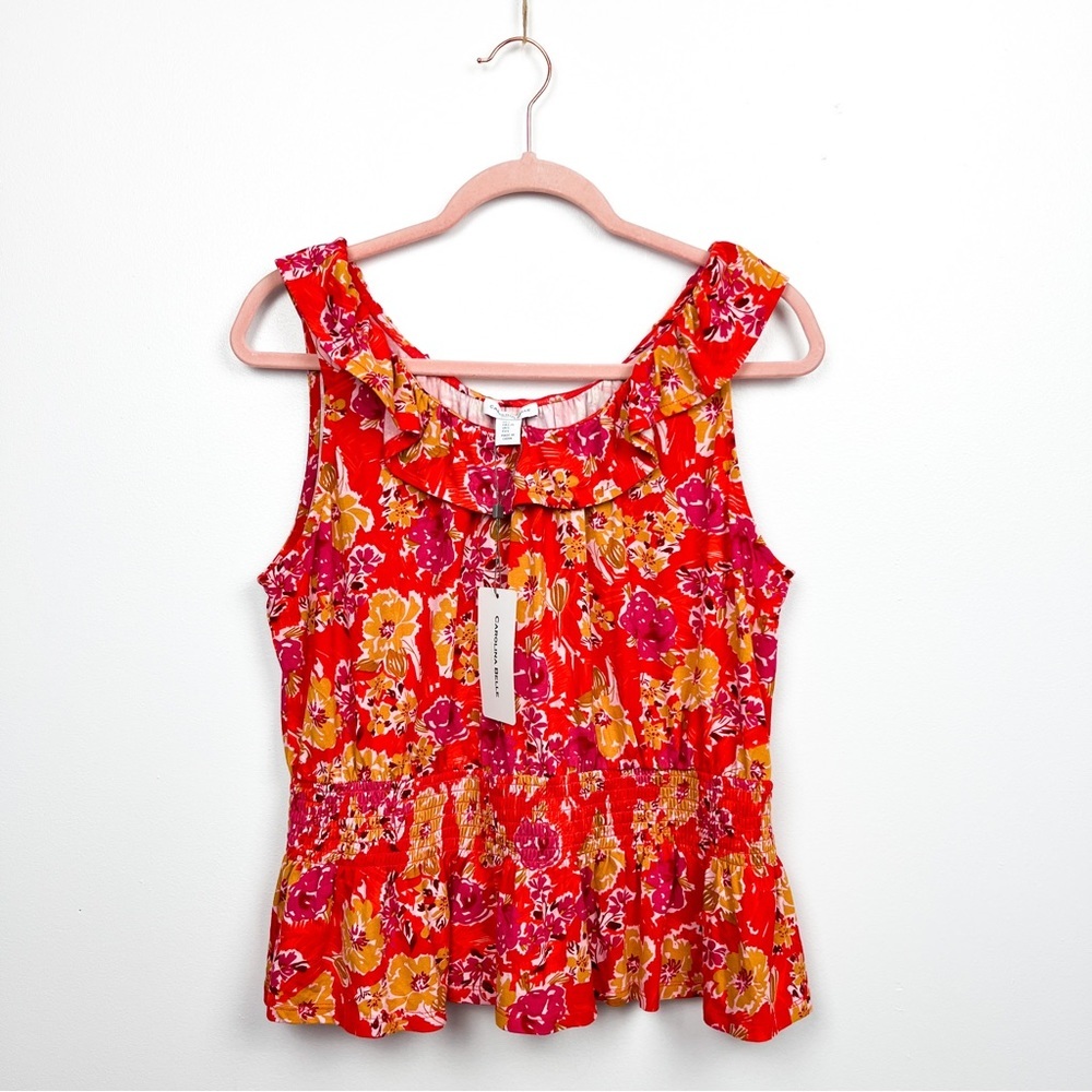 Carolina Belle NWT Sleeveless Bright Orange & Yellow Floral Tank Top